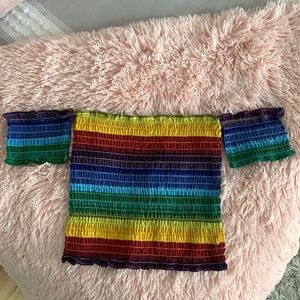 rainbow off the sleeve crop top